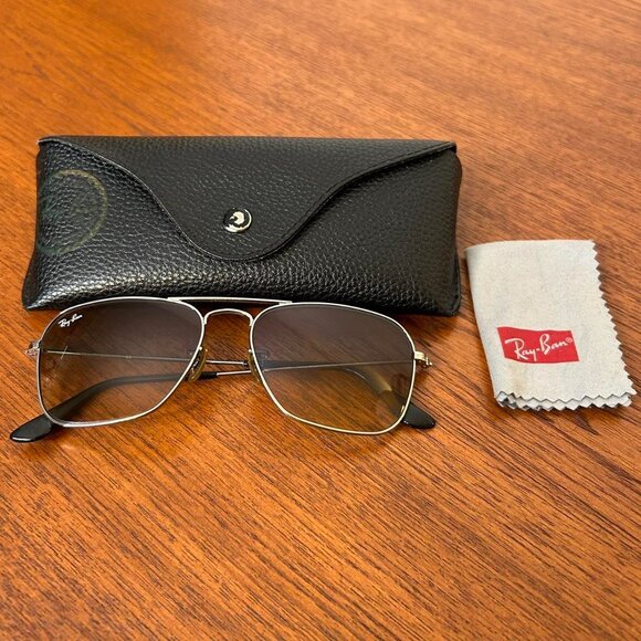 Vintage Ray-Ban Silver Gradient Grey Caravan Square Aviator Sunglasses Unisex - Picture 4 of 6